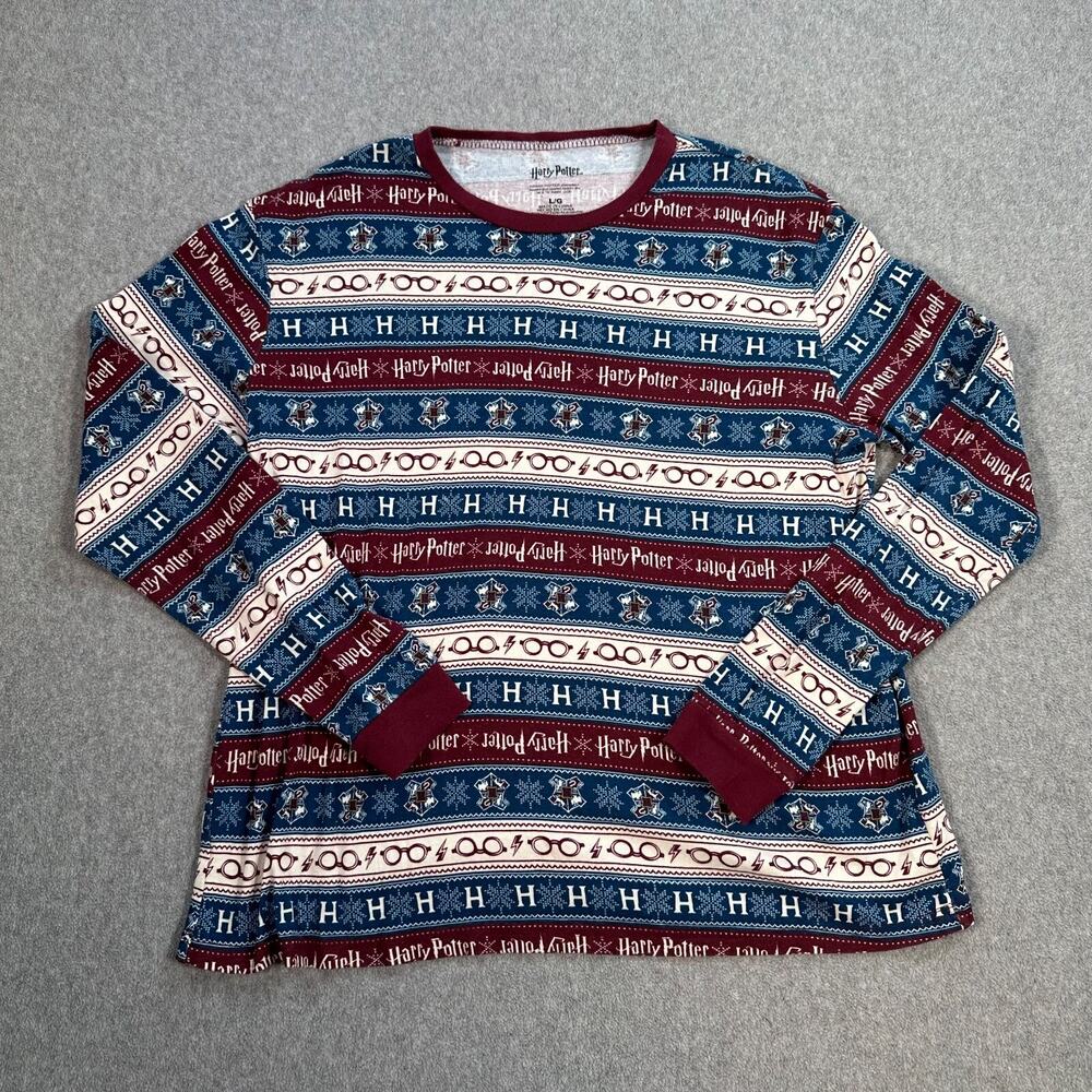 Harry Potter Long Sleeve Lounge Shirt Size Large Crew Neck Graphic Striped Casua